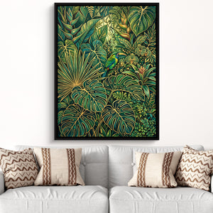 Toucan Jungle Gold โ toucan jungle gold sq white groovy couch close 1port framed black