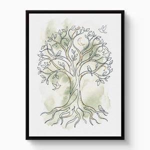 Tree Birds Moonlight โ tree birds moonlight white studio framed black