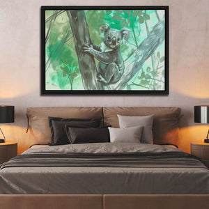 Tree Climbing Koala - Green Wall Art for Living Room
