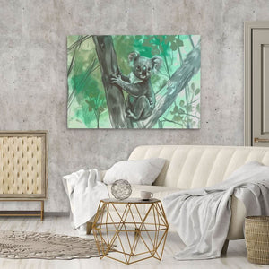 Tree Climbing Koala - Green Koala Canvas Print