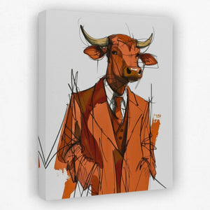 Trench Coat Bull - Animals Canvas Wall Art