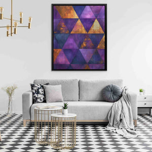 Triangular Gold - Geometric Purple Canvas Wall Art