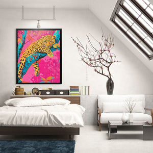 Tropical Daydream - Leopard Wall Art in Black Frame