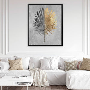 Tropical Leaf Gold - Minimalist Wall Art in Black Frame