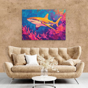 Tropical Predator - Shark Wall Art in Black Frame