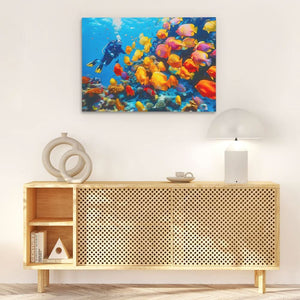 Tropical Scuba Diver - Coastal Wall Art in Black Frame