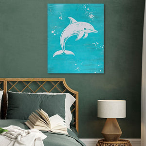 Turquoise Dolphin Splash - Beach House Art for Bathroom