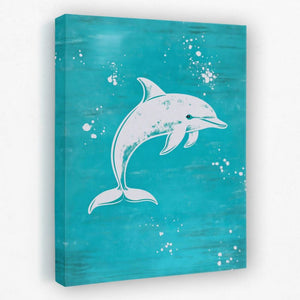 Turquoise Dolphin Splash - Beach House Canvas Wall Art