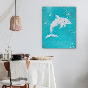 Turquoise Dolphin Splash - Coastal Wall Art in Black Frame