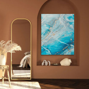 Turquoise Layers - Abstract Wall Art in Black Frame