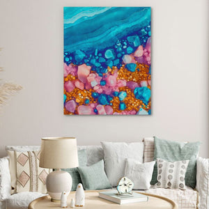 Turquoise Pink Coast - Blue Wall Art for Dining Room