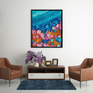 Turquoise Pink Coast - Blue Coastal Canvas Print