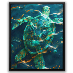 Turtle in Gold Waves - Luxury Wall Art