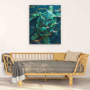 Turtle in Gold Waves - Luxury Wall Art