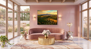 Tuscan Countryside Golden โ tuscan countryside golden pink living room 1land flush print