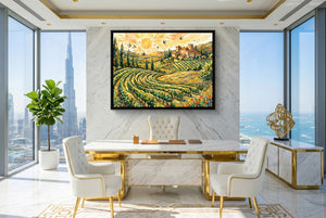 Tuscan Vineyard Sunrise โ tuscan vineyard sunrise office with city view 2 1land framed black