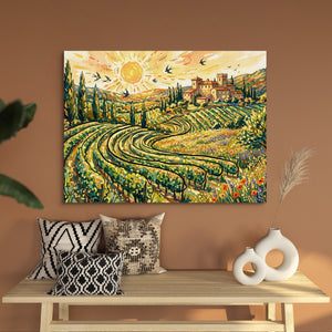 Tuscan Vineyard Sunrise โ tuscan vineyard sunrise sq bench wall 1land flush print