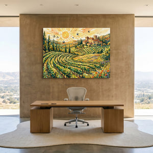 Tuscan Vineyard Sunrise โ tuscan vineyard sunrise sq minimalist lux office 1land flush print