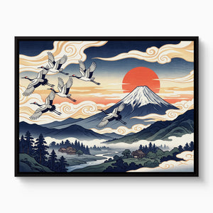 Ukiyo Fuji Cranes โ ukiyo fuji cranes white studio framed black