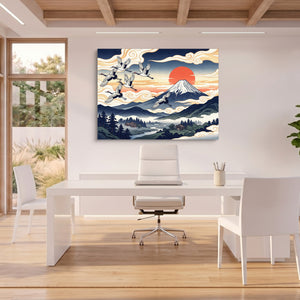 Ukiyo Fuji Cranes โ ukiyo fuji cranes sq beach house office 1land flush print