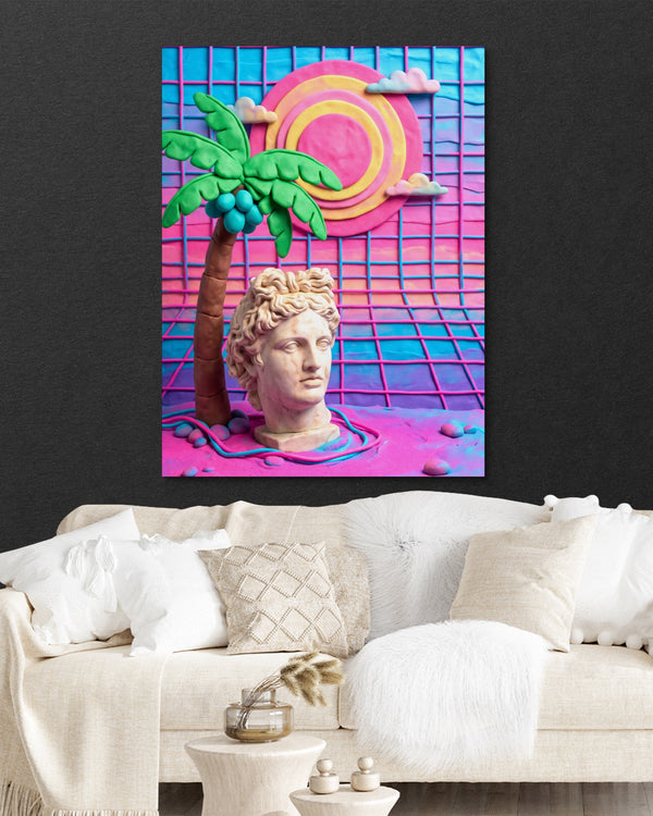 Vaporwave Deity in a room
