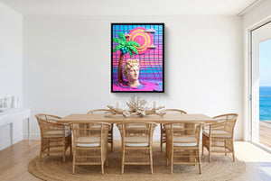 Vaporwave Deity โ vaporwave deity small dining room with ocean view 1port framed black