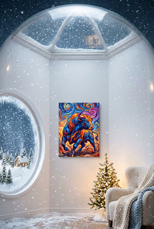 Vibrant Bull Swirl โ vibrant bull swirl p snow globe interior scene 1port flush print