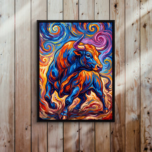 Vibrant Bull Swirl โ vibrant bull swirl sq bed 2 wood panel 1port framed black
