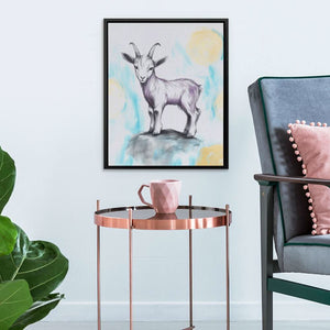 Violet Mountain - Goat Wall Art in Black Frame