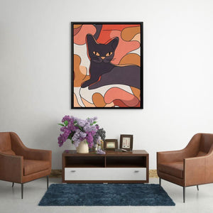 Warm Hues and Whiskers - Abstract Wall Art in Black Frame