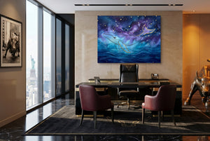 Whale Cosmic Ocean โ whale cosmic ocean office with desk and chairs 2 1land flush print