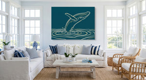 Whale Golden Breach โ whale golden breach white living room 1land flush print