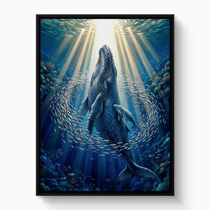 Whales Sunlit Depths — whales sunlit depths white studio framed black