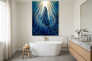 Whales Sunlit Depths — whales sunlit depths bathroom interior with tub 2 1port flush print