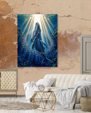 Whales Sunlit Depths — whales sunlit depths psd mocha luxury room 1port flush print