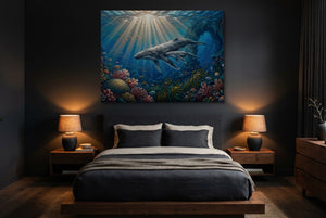 Whales Sunlit Reef โ whales sunlit reef bedroom with dark walls 1land flush print