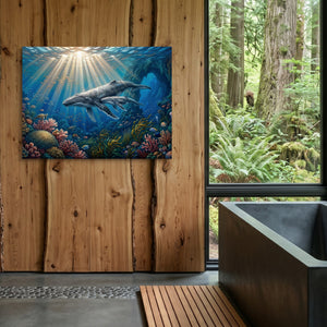 Whales Sunlit Reef โ whales sunlit reef sq outdoor bathroom log 1land flush print