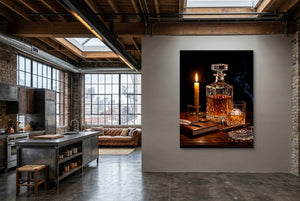 Whiskey, Evening Smoke โ whiskey, evening smoke kitchen interior with island 1port flush print