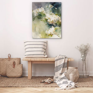 White Abstract Flowers - Abstract Green Canvas Wall Art