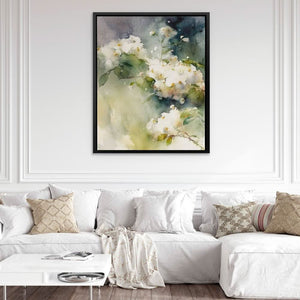 White Abstract Flowers - Green Canvas Print