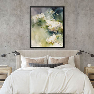 White Abstract Flowers - Green Wall Art