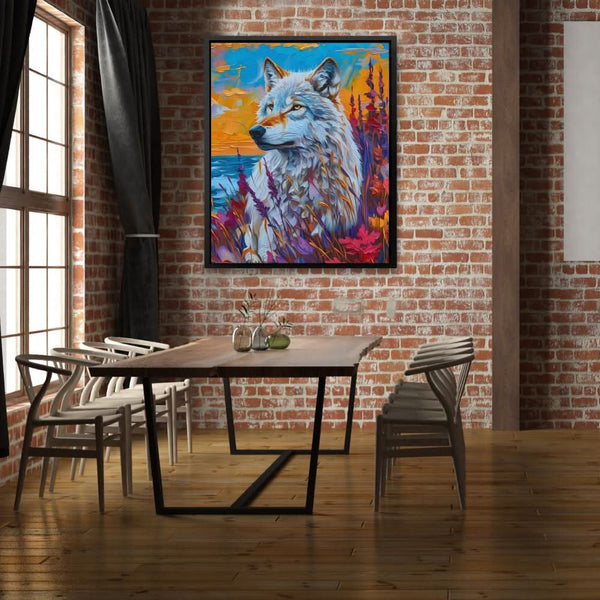 White Wolf Gazing in a room