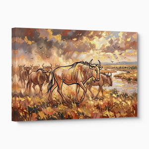 Wildebeest Golden Herd โ wildebeest golden herd angled flush print