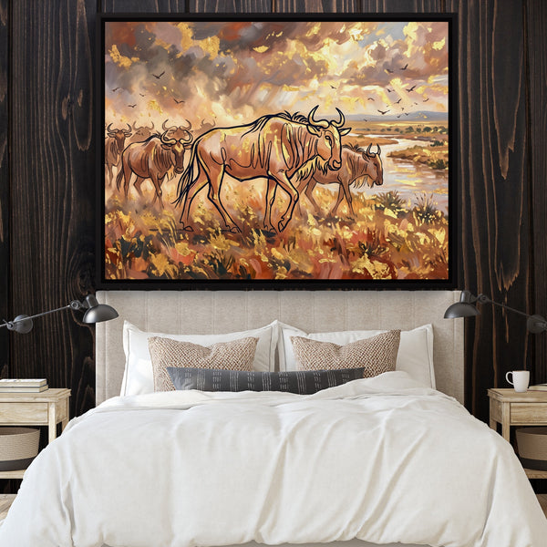 Wildebeest Golden Herd in a room