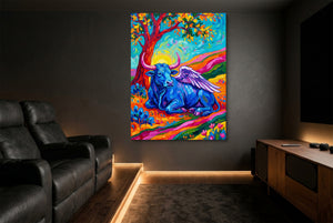 Winged Blue Cow โ winged blue cow home theater room interior 1port flush print