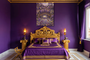Wisteria Garden Bridge โ wisteria garden bridge purple bedroom with bed 1port flush print