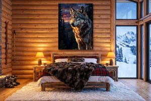 Wolf at Twilight — wolf at twilight bedroom with fireplace 1port flush print