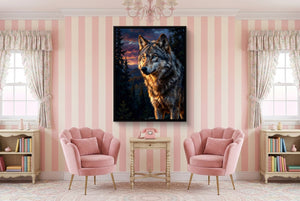 Wolf at Twilight — wolf at twilight pink living room interior 1port framed black