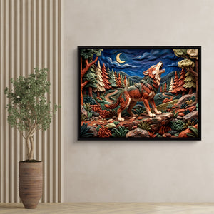Wolf Howling Night โ wolf howling night sq tree wall 1land framed black