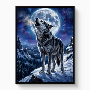 Wolf on Winter Ridge — wolf on winter ridge white studio framed black